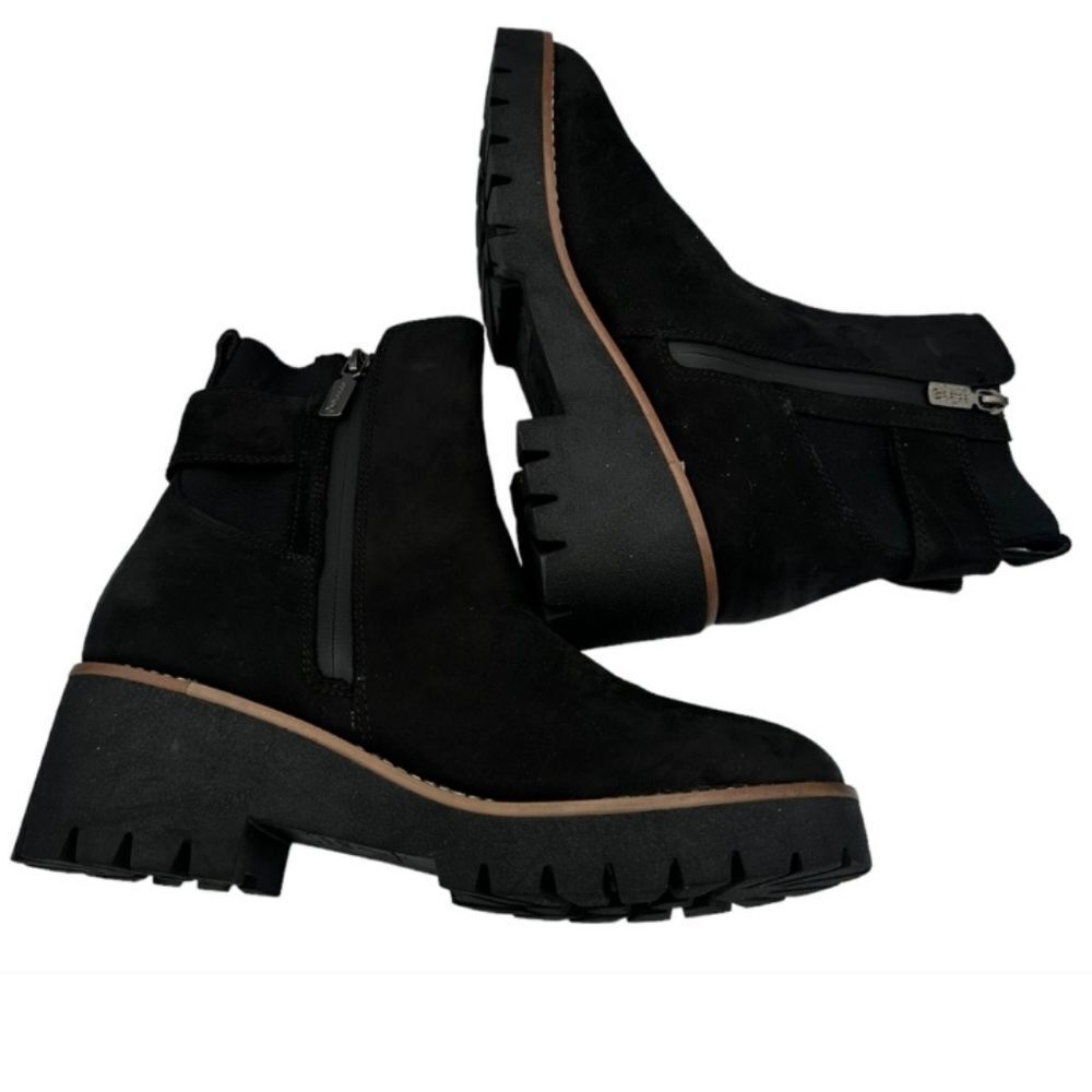 Blondo Dahlia NWOT Oversized Buckle Chunk Heel Suede Waterproof  Boots Black …